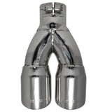 Exhaust Tip - 3" Dual Angle Cut Polished SS Fits 2.5" Tubing-Clamp On