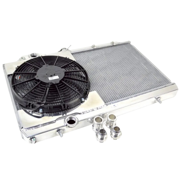 Mitsubishi Evo 4/5/6/7/8/9 96-07 Full-Slim Radiator w/12in Fan & Shroud/-16AN & Slip On Fitting