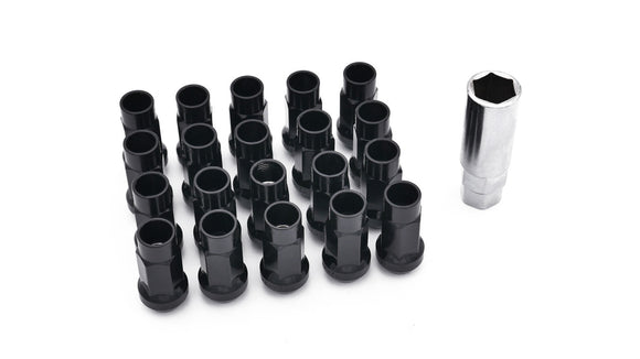 Steel 50mm Open Ended Lug Nuts M12x1.50 - Black